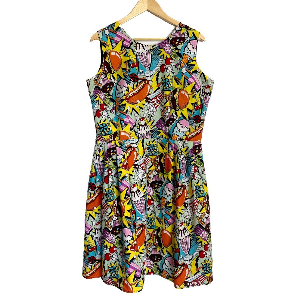 Hemet Pop Art Rockabilly Fit and Flare Dress - size 2XL